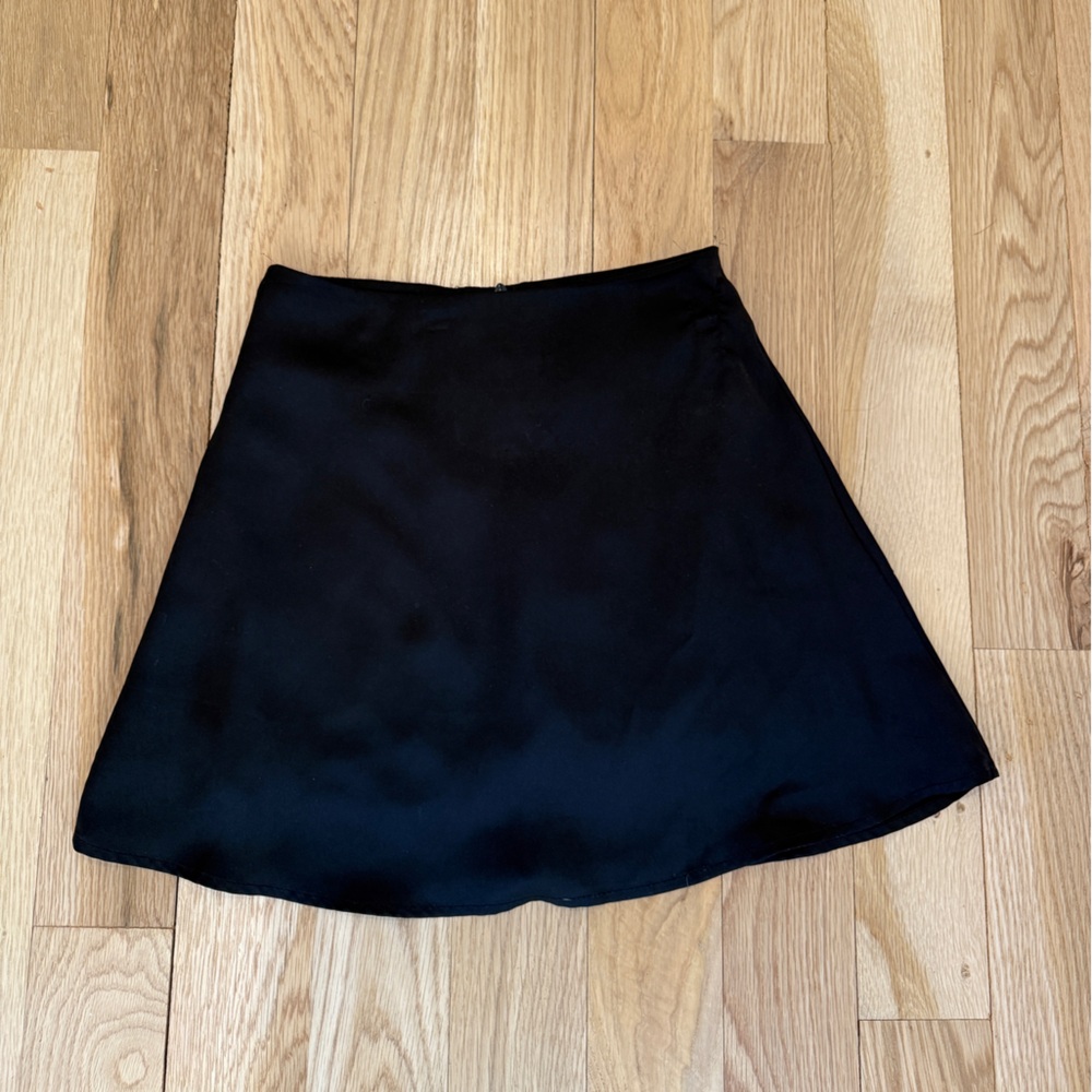 Black satin mini skirt